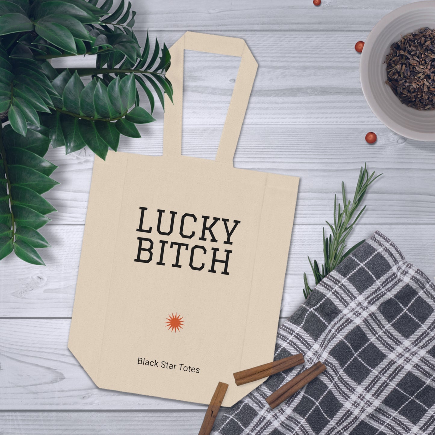 LUCKY BITCH Double Wine Tote Bag