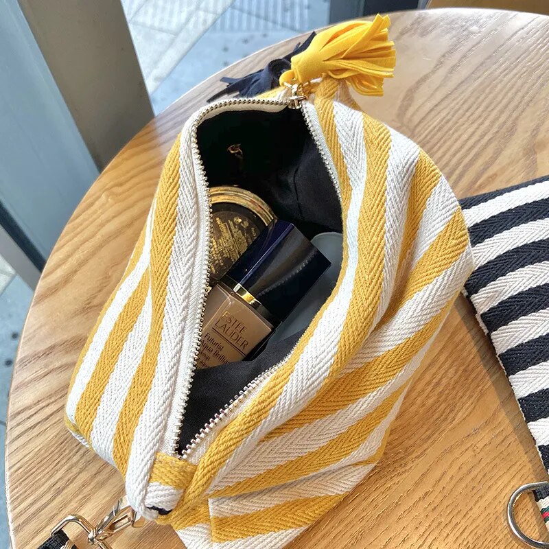Striped Tassel Canvas Pouch