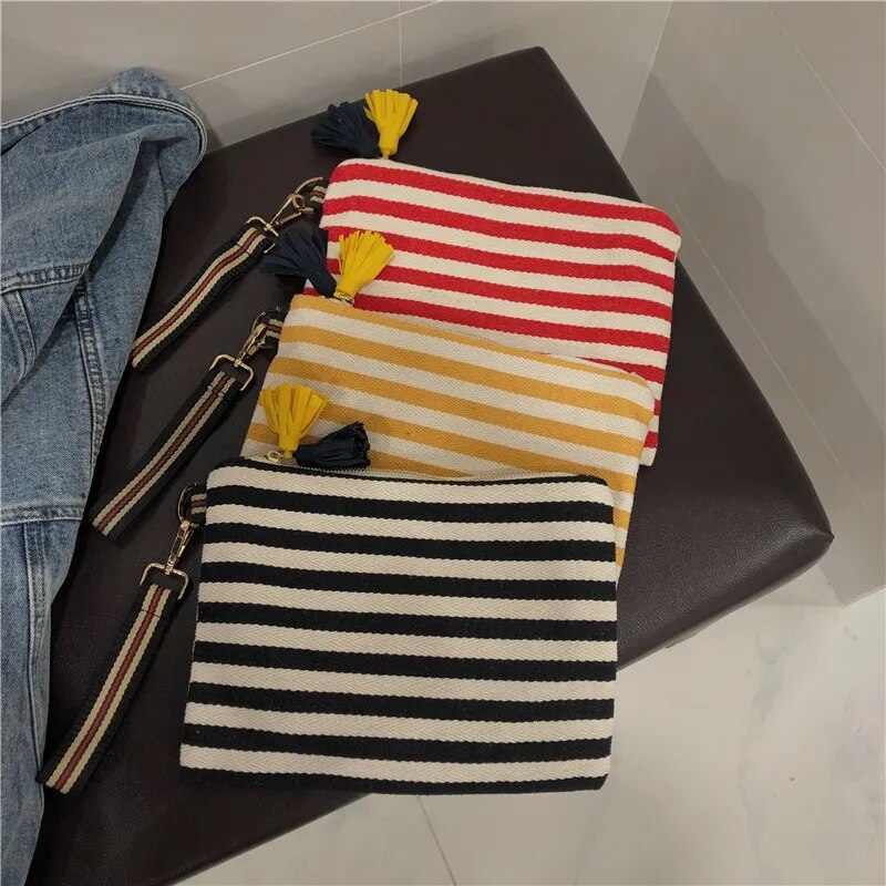 Striped Tassel Canvas Pouch